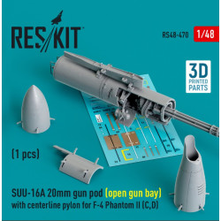 Reskit Rs48-0470 1/48 Suu16a 20mm Gun Pod Open Gun Bay With Centerline Pylon For F4 Phantom Ii Cd 1 Pcs 3d Printed