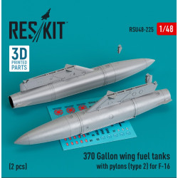 Reskit Rsu48-0225 1/48 370 Gallon Wing Fuel Tanks With Pylons Type 2 For F16 2 Pcs 3d Printed