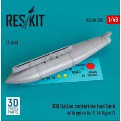 Reskit Rsu48-0355 1/48 300 Gallon Centerline Fuel Tank With Pylon For F16 Type 1 1 Pcs 3d Printed