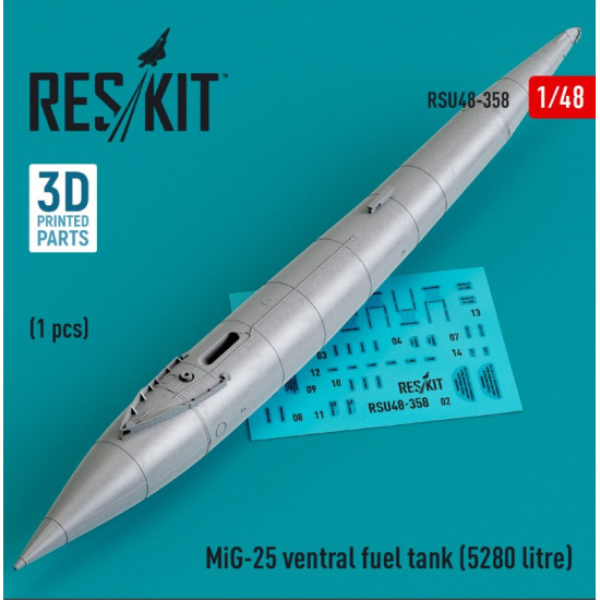 Reskit Rsu48-0358 1/48 Mig25 Ventral Fuel Tank 5280 Litre 3d Printed