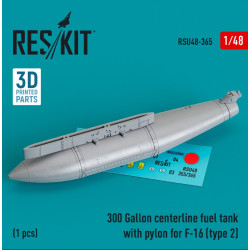 Reskit Rsu48-0365 1/48 300 Gallon Centerline Fuel Tank With Pylon For F16 Type 2 1 Pcs 3d Printed
