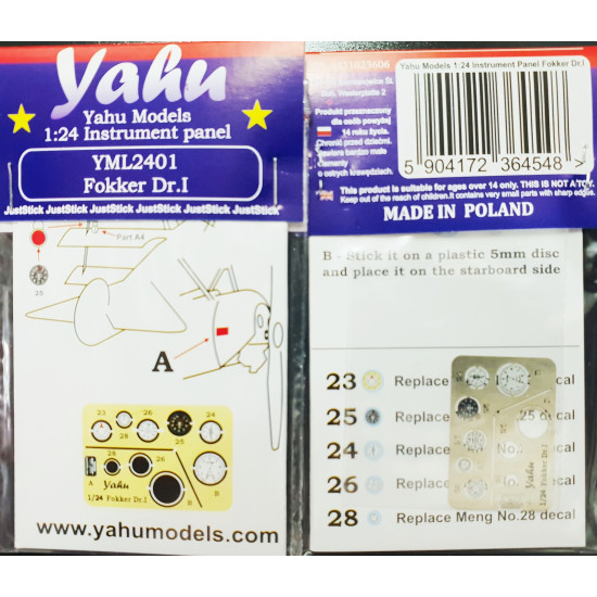 Yahu Model Yml2401 1/24 Instrument Panel Fokker Dr.i Meng