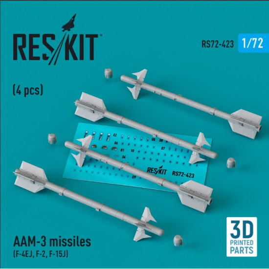 Reskit Rs72-0423 1/72 Aam3 Missiles 4 Pcs F4ej F2 F 15j 3d Printed