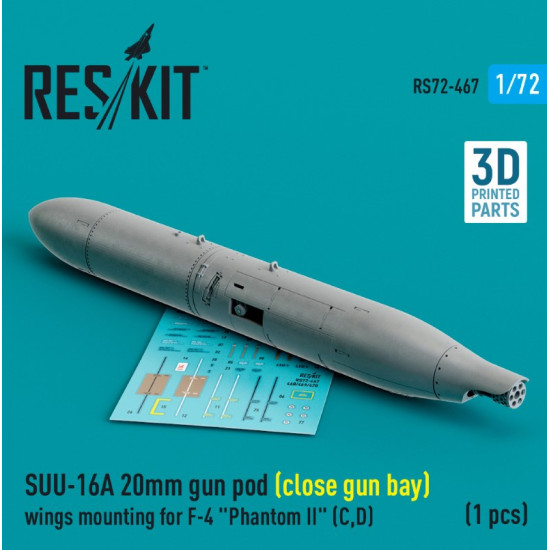 Reskit Rs72-0467 1/72 Suu 16a 20mm Gun Pod Close Gun Bay Wings Mounting For F4 Phantom Ii C D 1 Pcs 3d Printed