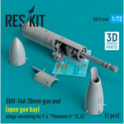 Reskit Rs72-0468 1/72 Suu 16a 20mm Gun Pod Open Gun Bay Wings Mounting For F4 Phantom Ii C D 1 Pcs 3d Printed