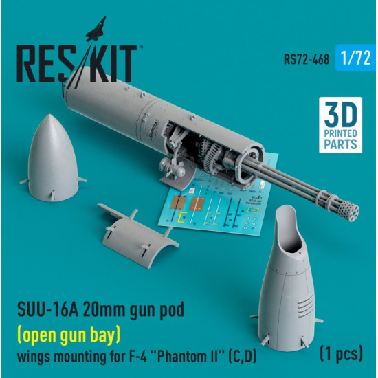 Reskit Rs72-0468 1/72 Suu 16a 20mm Gun Pod Open Gun Bay Wings Mounting For F4 Phantom Ii C D 1 Pcs 3d Printed