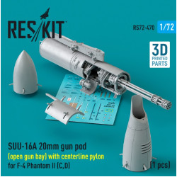 Reskit Rs72-0470 1/72 Suu 16a 20mm Gun Pod Open Gun Bay With Centerline Pylon For F4 Phantom Ii C D 1pcs 3d Printed