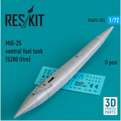 Reskit Rsu72-0253 1/72 Mig 25 Ventral Fuel Tank 5280 Litre 1 Pcs 3d Printed