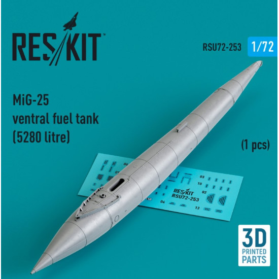 Reskit Rsu72-0253 1/72 Mig 25 Ventral Fuel Tank 5280 Litre 1 Pcs 3d Printed