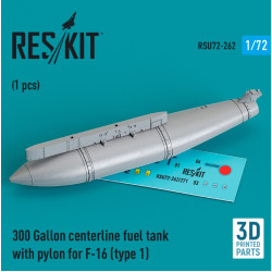 Reskit Rsu72-0262 1/72 300 Gallon Centerline Fuel Tank With Pylon For F16 Type1 1pcs 3d Printed