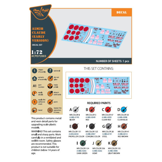 Clear Prop Cpd72003 1/72 A5m2b Claude Early Version Decal Set