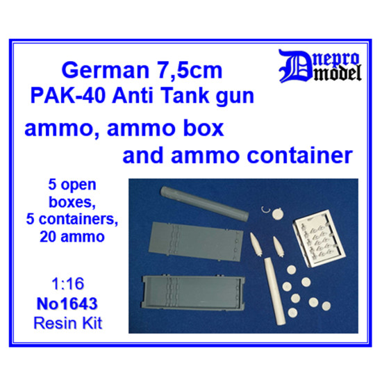 Dnepro Model 1643 1/16 German 7.5cm Pak 40 Anti Tank Gun Ammo Ammo Box And Ammo Container Wwii