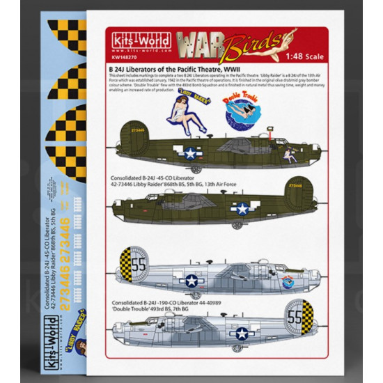 Kits World Kw148270 1/48 Decal For B 24j Liberator Libby Raider.double Trouble