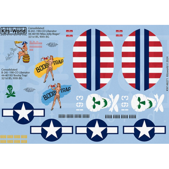 Kits World Kw148271 1/48 Decal For B 24j Liberator Miss Jolly Roger.booby Trap