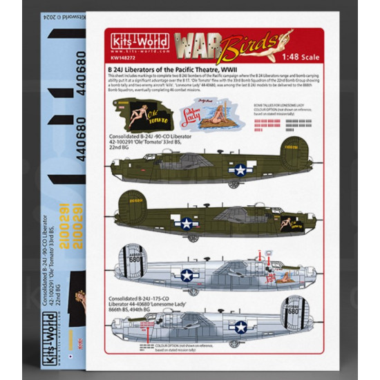 Kits World Kw148272 1/48 Decal For B 24j Liberator Ole Tomato Lonesome Lady