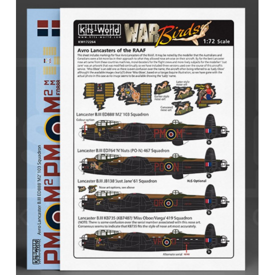 Kits World Kw172264 1/72 Avro Lancasters Of The Raaf Full Colour Decal