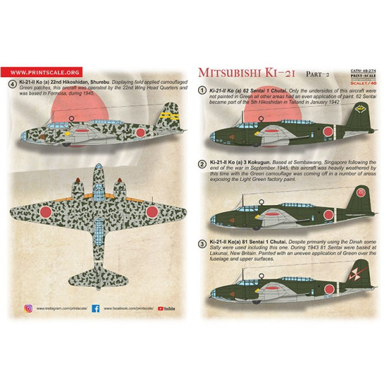 Print Scale 48-274 1/48 Decal For Mitsubishi Ki 21 Part 2