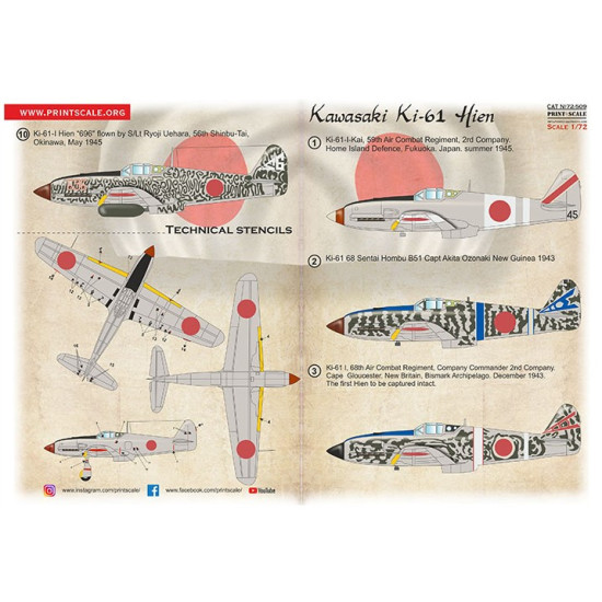 Print Scale 72-509 1/72 Decal For Kawasaki Ki 61. Part 2