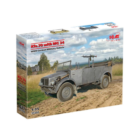 Icm 35502 1/35 Kfz.70 With Mg 34 Wwii German Military Vehicle