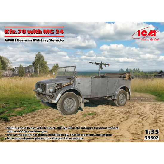 Icm 35502 1/35 Kfz.70 With Mg 34 Wwii German Military Vehicle