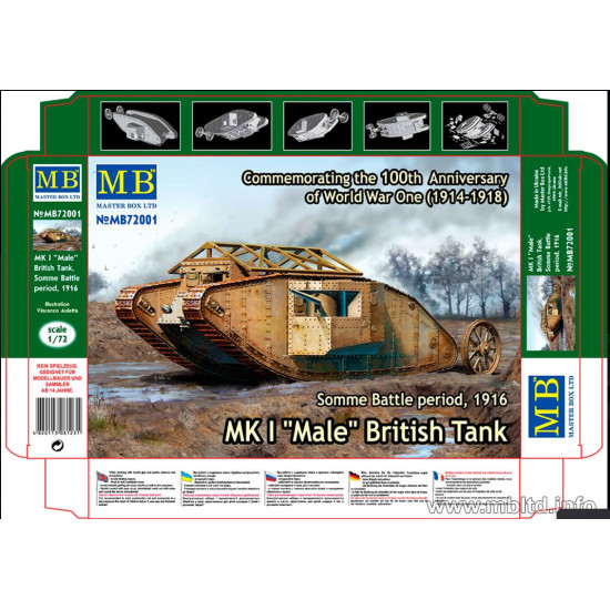 Master Box 72001 1/72 Mk I Male British Tank Somme Battle Period 1916