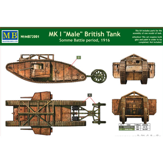 Master Box 72001 1/72 Mk I Male British Tank Somme Battle Period 1916