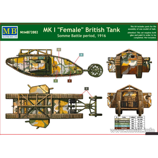 Master Box 72002 1/72 Mk I Female British Tank Somme Battle Period 1916