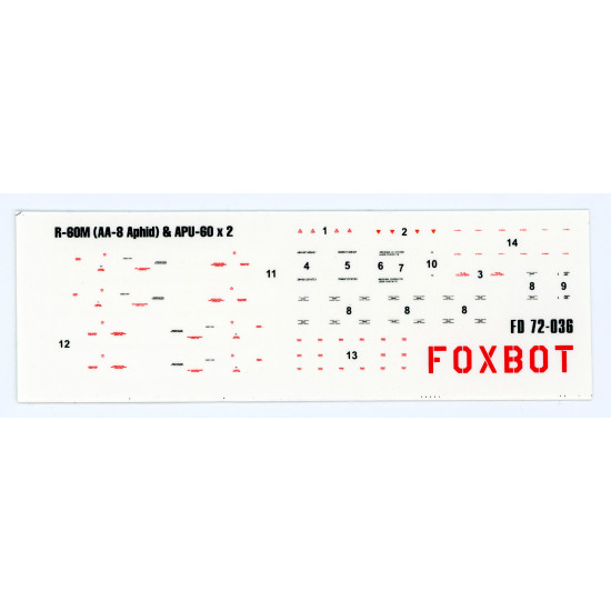 Foxbot 72-036 1/72 Stencils For Missile R60m Aa8 Aphid Apu60 Soviet Aircraft Kits