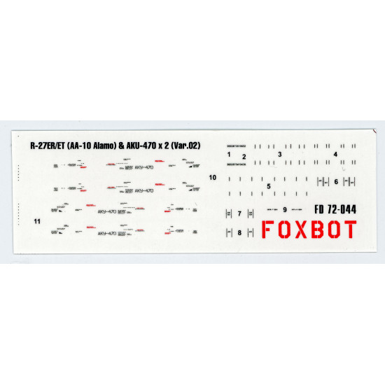 Foxbot 72-044 1/72 Soviet Missile R27er/Et Aa10 Alamo Aku470 Stencils Var.2 Soviet Aircraft Kits