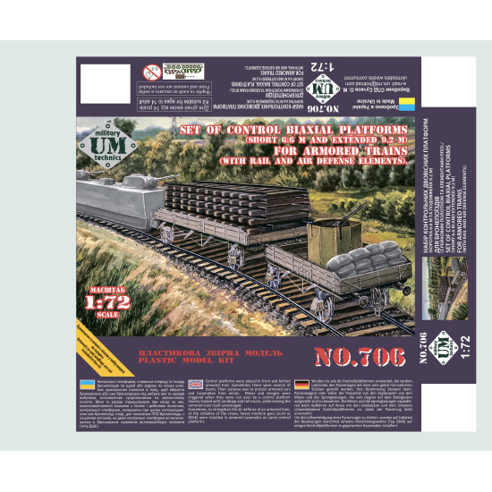 Umt 706 1/72 Set Of Control Biaxial Platforms Short 6.6 M And Extended 9.2 M For Armored Trains With Rail And Air Defense Elements