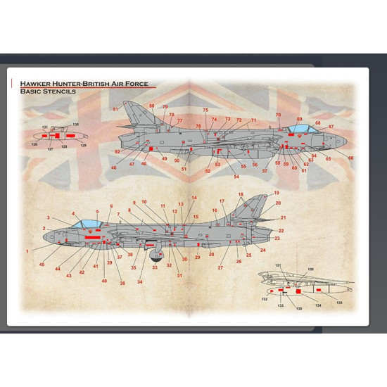 Print Scale 72-520 1/72 Decal For Hawker Hunter. Technical Stencils