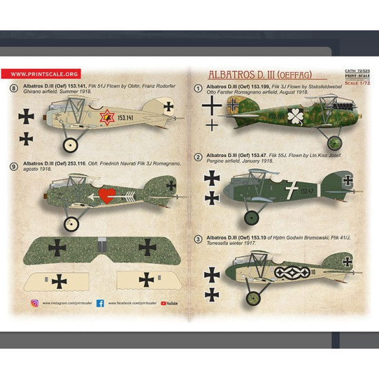 Print Scale 72-525 1/72 Decal For Albatros D.iii Oefag