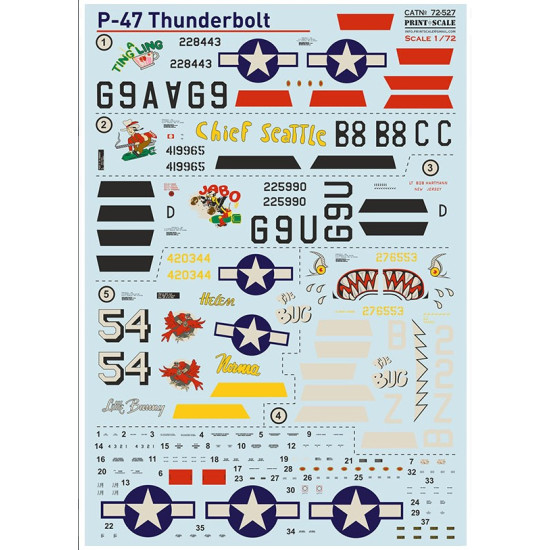 Print Scale 72-527 1/72 Decal For P 47 Thunderbolt Aces