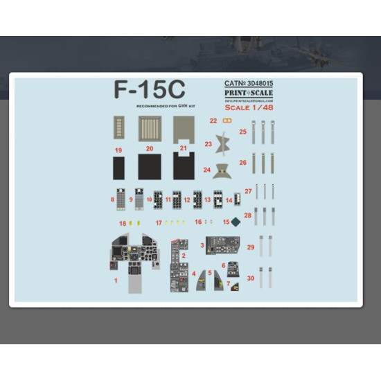 Print Scale 3d48-015 1/48 Instrumental Panel And Cocpit F 15c