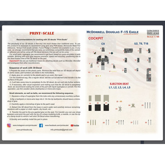 Print Scale 3d48-015 1/48 Instrumental Panel And Cocpit F 15c