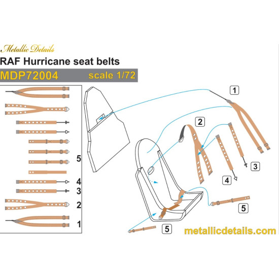 Metallic Details Mdp72004 1/72 Raf Hurricane Seat Belts Aircraft Accessories