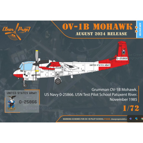 Clear Prop 72038 1/72 Ov 1b Mohawk Pilot School Plastic Model Aircraft