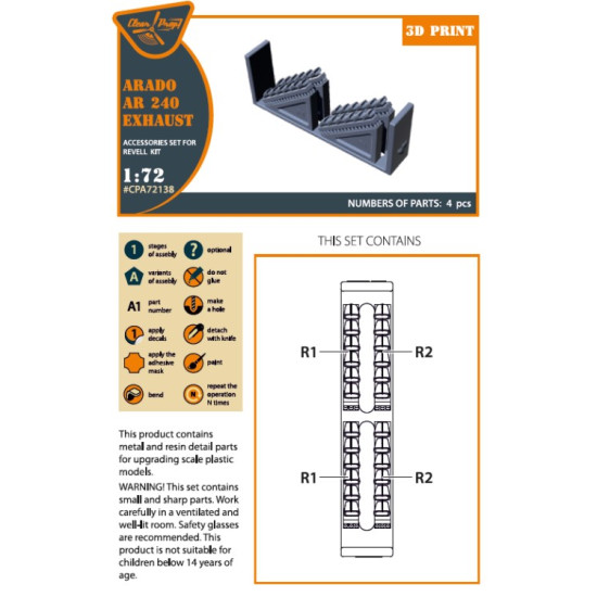 Clear Prop Cpa72138 1/72 Arado Ar 240 Exhausts For Revell Kit