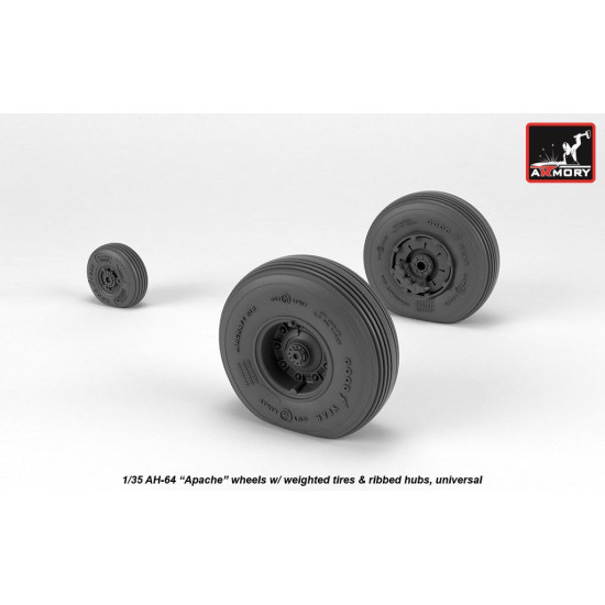 Armory Aw35304 1/35 Ah-64 Apache Wheels W/ Weighted Tires Ribbed Hubs