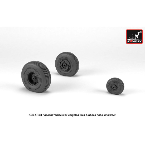 Armory Aw48331 1/48 Ah-64 Apache Wheels W/ Weighted Tires Ribbed Hubs