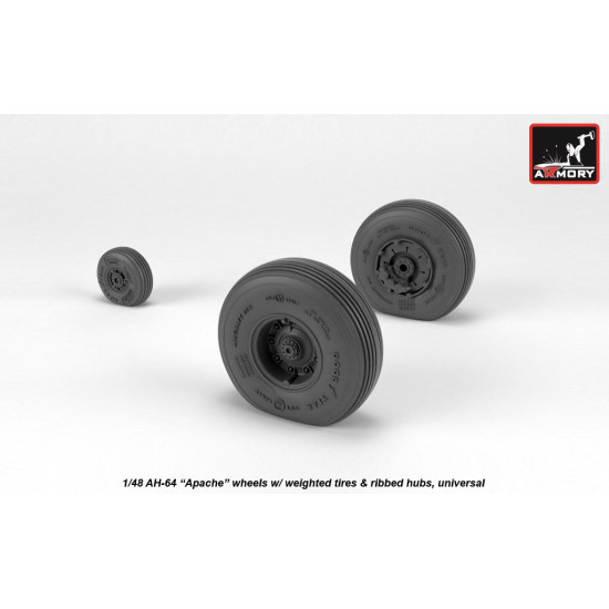 Armory Aw48331 1/48 Ah-64 Apache Wheels W/ Weighted Tires Ribbed Hubs