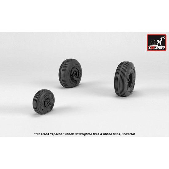 Armory Aw72336 1/72 Ah-64 Apache Wheels W/ Weighted Tires, Ribbed Hubs