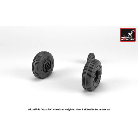 Armory Aw72336 1/72 Ah-64 Apache Wheels W/ Weighted Tires, Ribbed Hubs