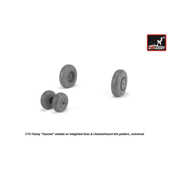 Armory Aw72413 1/72 Fairey Gannet Late Type Wheels W/ Weighted Tires Of Checkerboard Tire Pattern