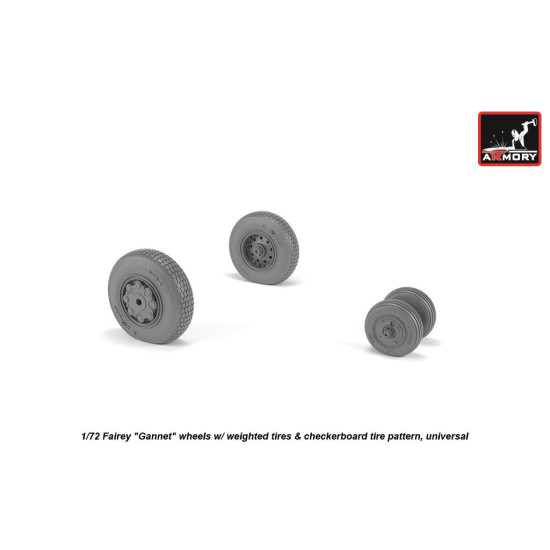 Armory Aw72413 1/72 Fairey Gannet Late Type Wheels W/ Weighted Tires Of Checkerboard Tire Pattern