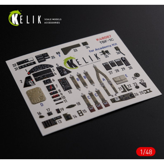 Kelik K48087 1/48 Tbf 1c Interior 3d Decals For Academy Kit