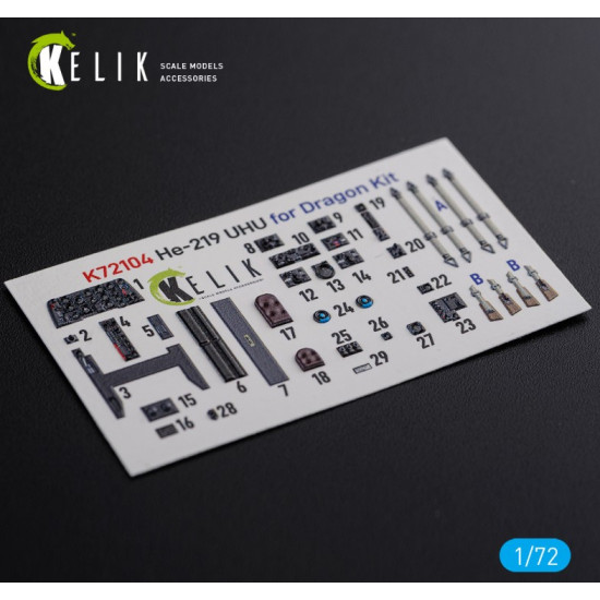 Kelik K72104 1/72 He 219 Uhu Interior 3d Decals For Dragon Kit