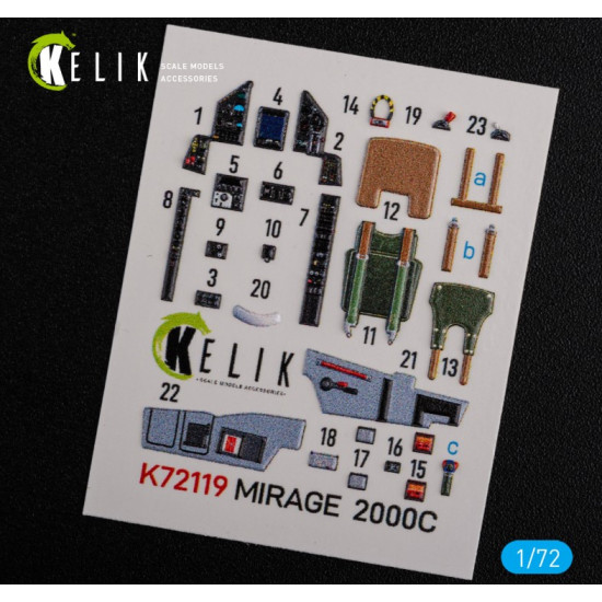 Kelik K72119 1/72 Mirage 2000c Interior 3d Decals Formodelsvit Kit