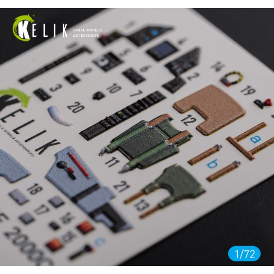 Kelik K72119 1/72 Mirage 2000c Interior 3d Decals Formodelsvit Kit