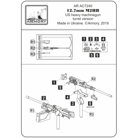 Armory Ac7240 1/72 12.7mm M2hb Us Heavy Machinegun, Turret Version